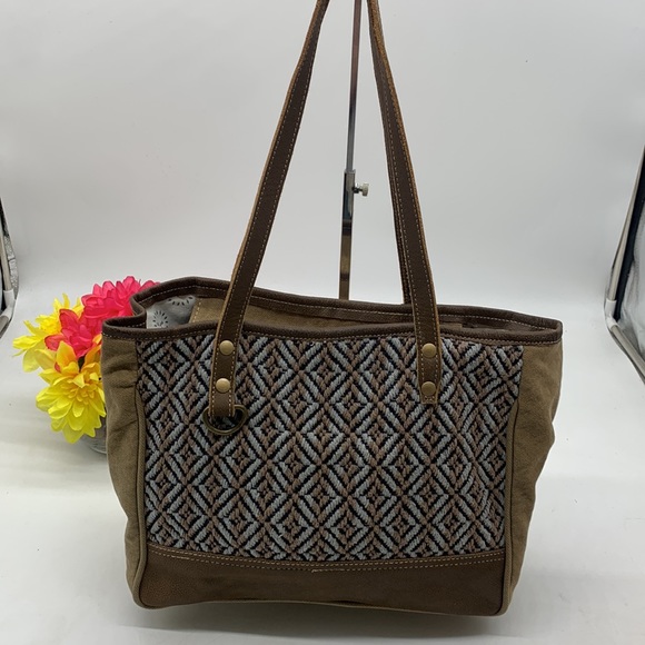 myra Handbags - Myra Bag Brown Criss Cross Pattern Shoulder Bag Tote
